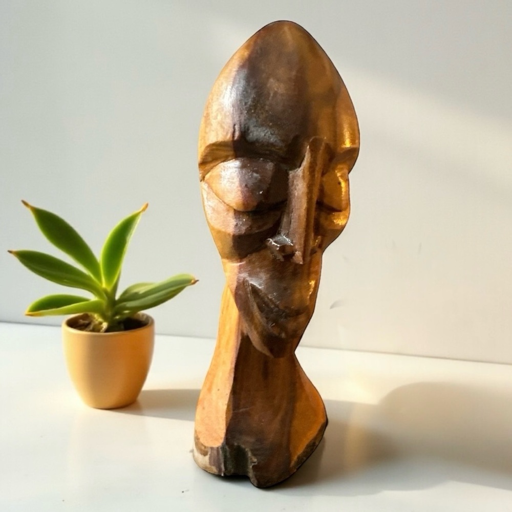 Vintage Hand-Carved Wooden Tribal Sculpture Artist Signed